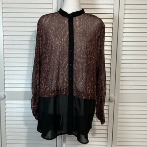 Avon Y2K Vintage Sheer Leopard Print Button-down Tunic Blouse Women XL